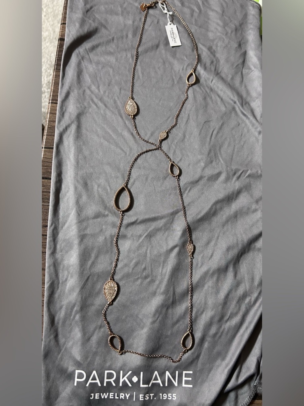 Park Lane “Blushing” Long Teardrop Necklace in Rose Gold